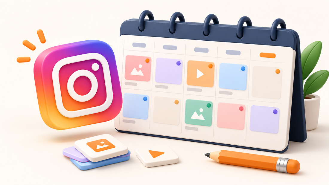 Calendario editorial tridimensional con logo de Instagram y lápiz