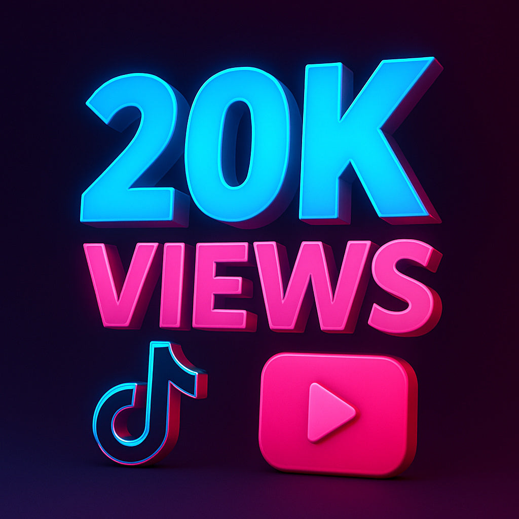 
Ilustración de 20.000 visualizaciones para TikTok con un icono de reproducción.