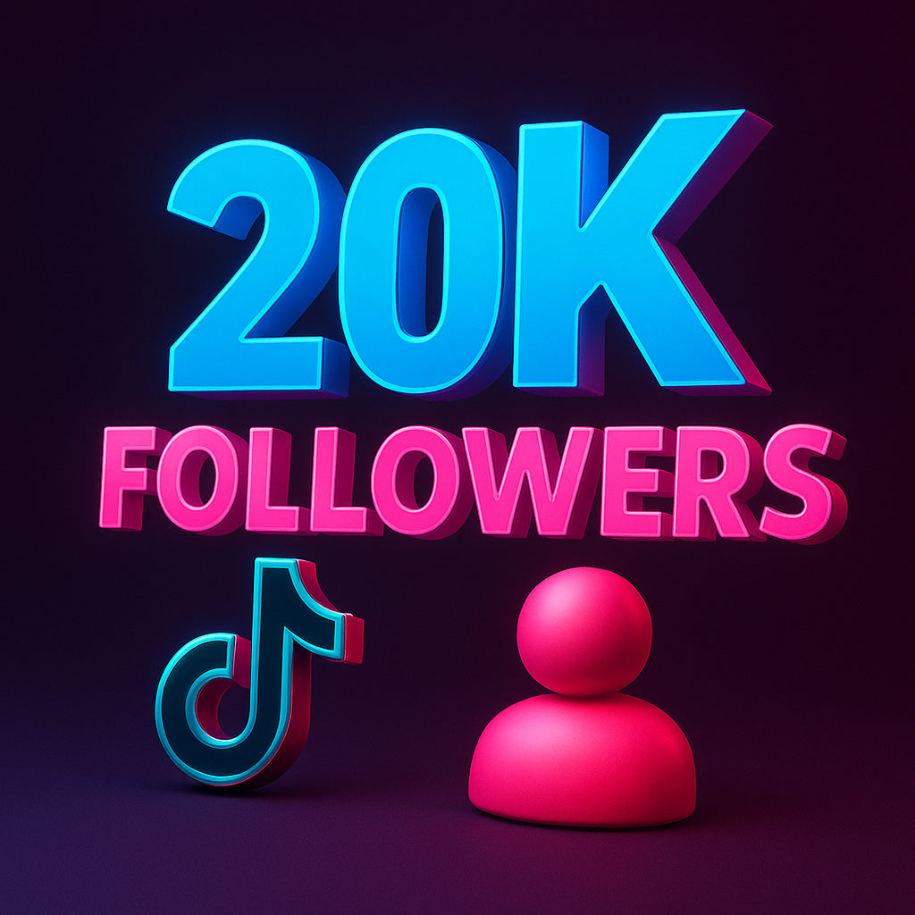 
Ilustración de 20.000 seguidores para TikTok con un icono de perfil.